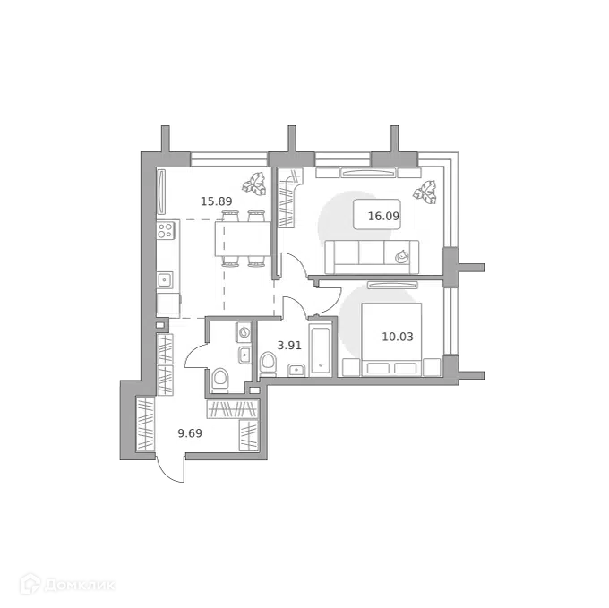 2-комнатная квартира 59.85 м² Дубровка от Гранель