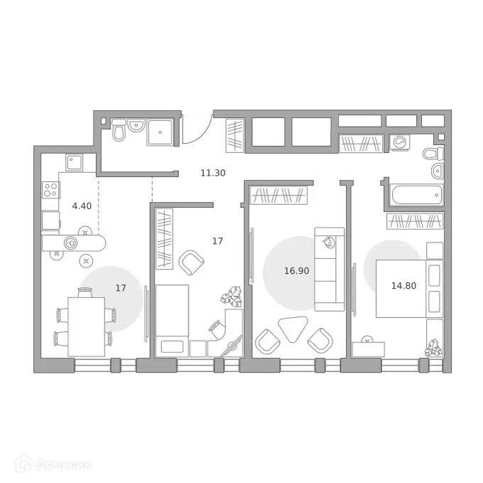 4-комнатная квартира 86.2 м² Дубровка от Гранель