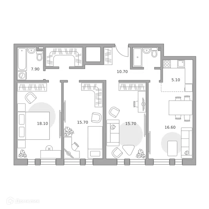 4-комнатная квартира 93.8 м² Дубровка от Гранель