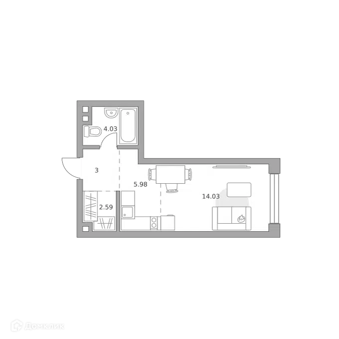 Студия 29.63 м² Мнёвники от Гранель