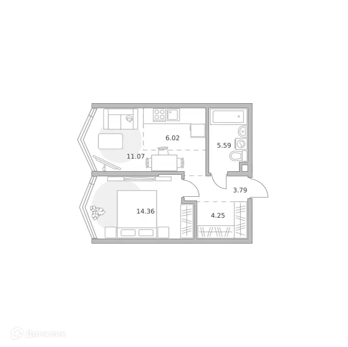 1-комнатная квартира 45.08 м² Мнёвники от Гранель