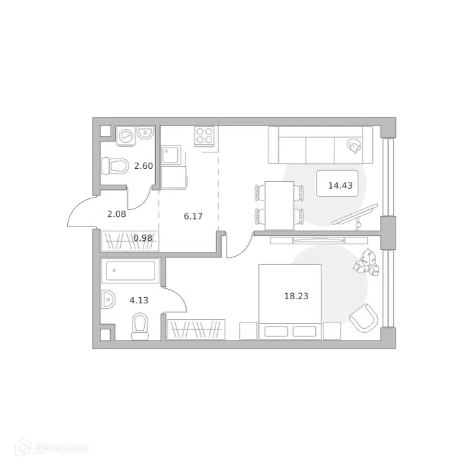 1-комнатная квартира 48.62 м² Мнёвники от Гранель