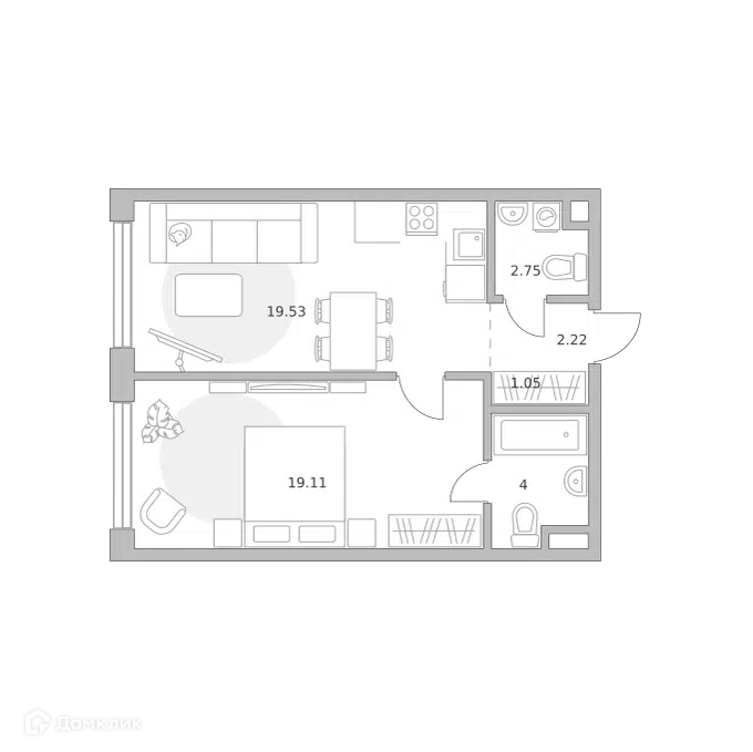 1-комнатная квартира 48.66 м² Мнёвники от Гранель