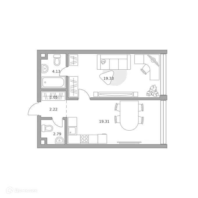 1-комнатная квартира 48.83 м² Мнёвники от Гранель