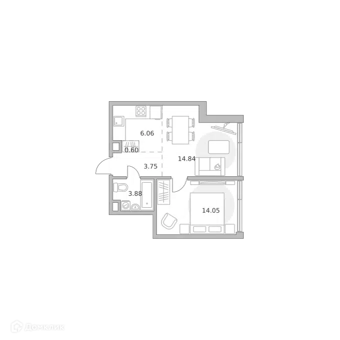 1-комнатная квартира 43.18 м² Мнёвники от Гранель
