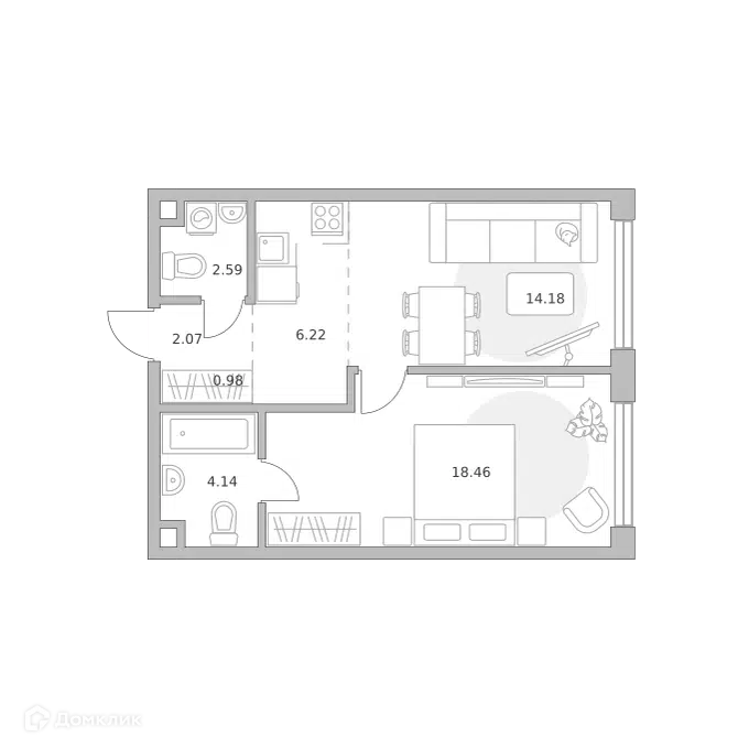 1-комнатная квартира 48.64 м² Мнёвники от Гранель
