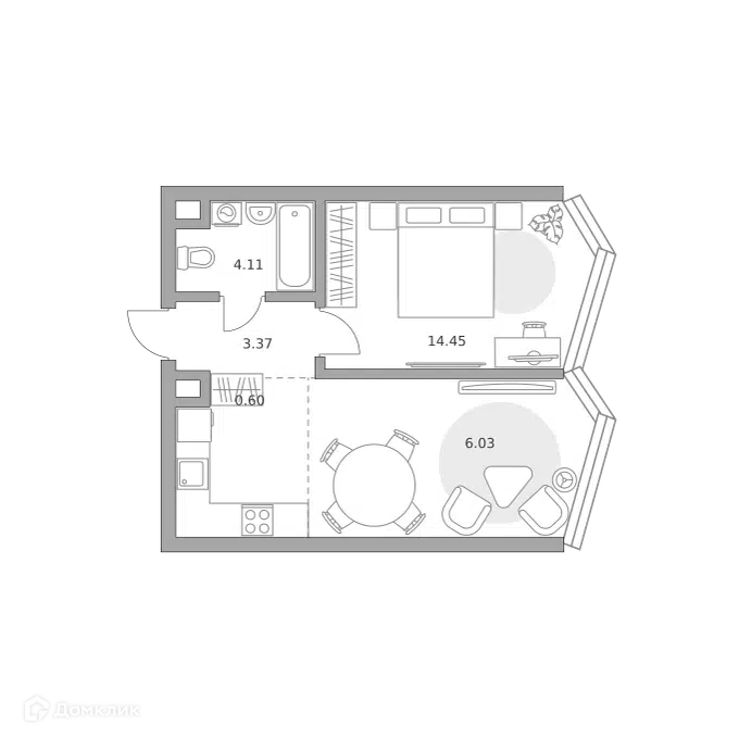 1-комнатная квартира 42.69 м² Мнёвники от Гранель