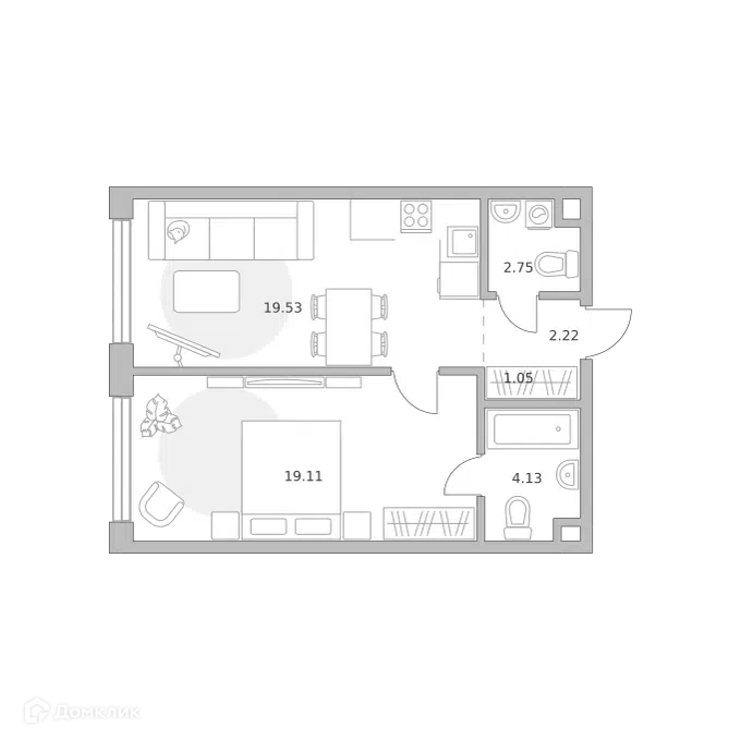 1-комнатная квартира 48.79 м² Мнёвники от Гранель