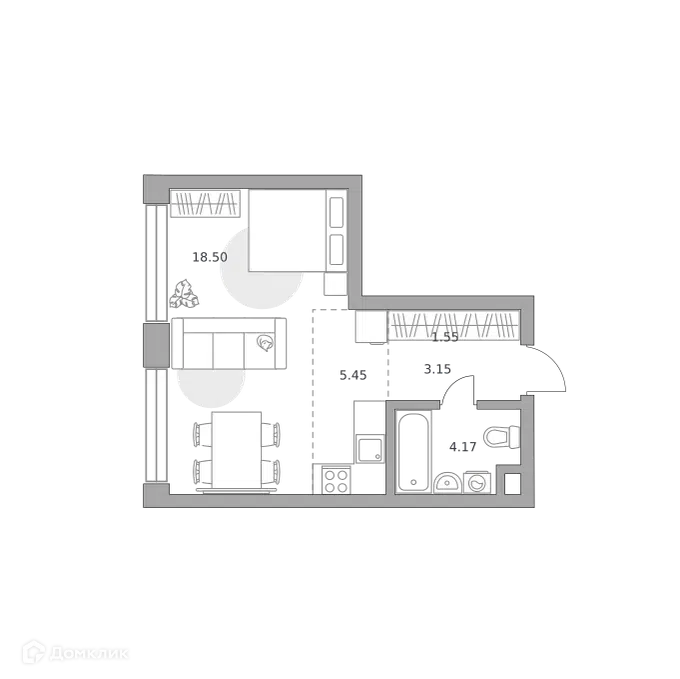 1-комнатная квартира 32.82 м² Мнёвники от Гранель