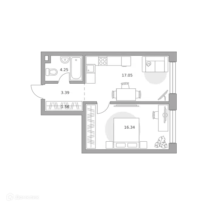 1-комнатная квартира 42.59 м² Мнёвники от Гранель