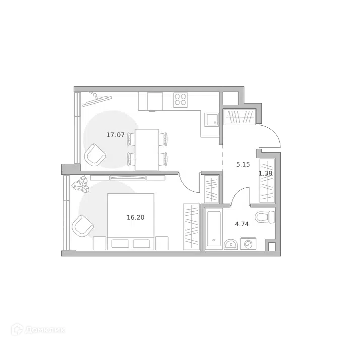 1-комнатная квартира 44.54 м² Мнёвники от Гранель