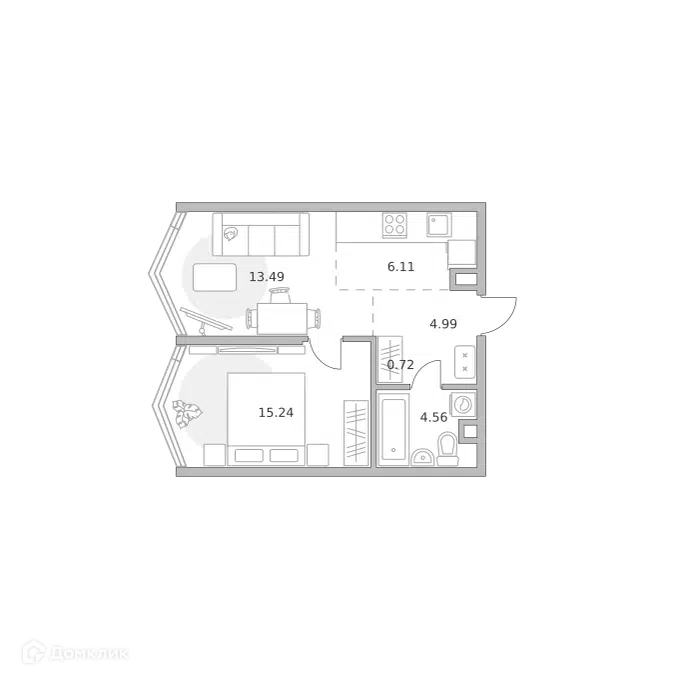1-комнатная квартира 45.11 м² Мнёвники от Гранель