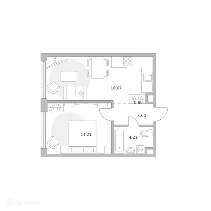 1-комнатная квартира 41.29 м² Мнёвники от Гранель