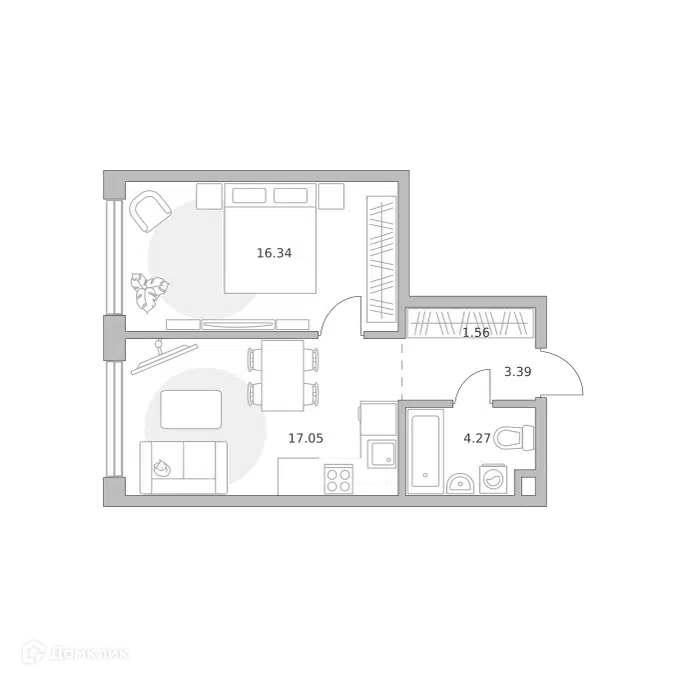 1-комнатная квартира 42.61 м² Мнёвники от Гранель