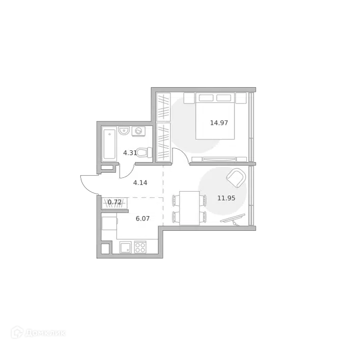 1-комнатная квартира 42.16 м² Мнёвники от Гранель