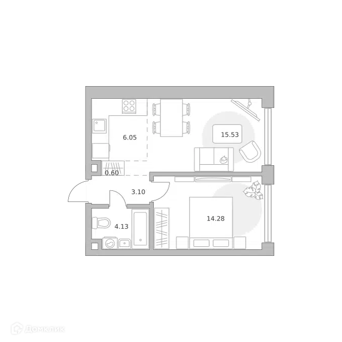 1-комнатная квартира 43.69 м² Мнёвники от Гранель