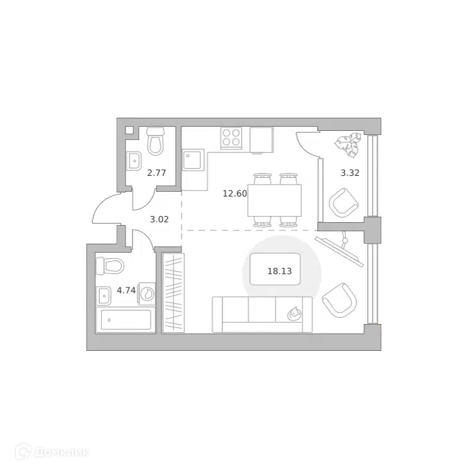 1-комнатная квартира 44.58 м² Мнёвники от Гранель