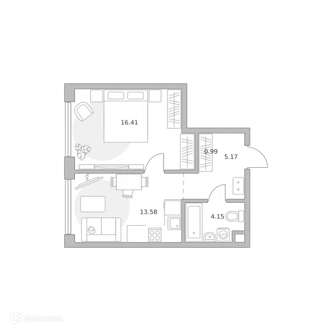 1-комнатная квартира 40.3 м² Мнёвники от Гранель