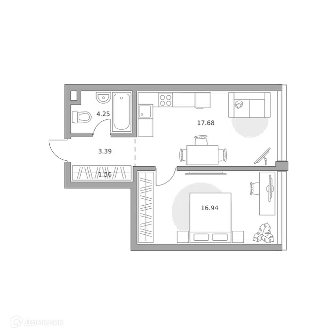 1-комнатная квартира 43.82 м² Мнёвники от Гранель