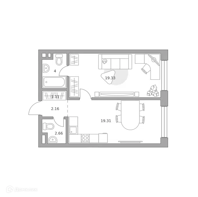 1-комнатная квартира 48.57 м² Мнёвники от Гранель