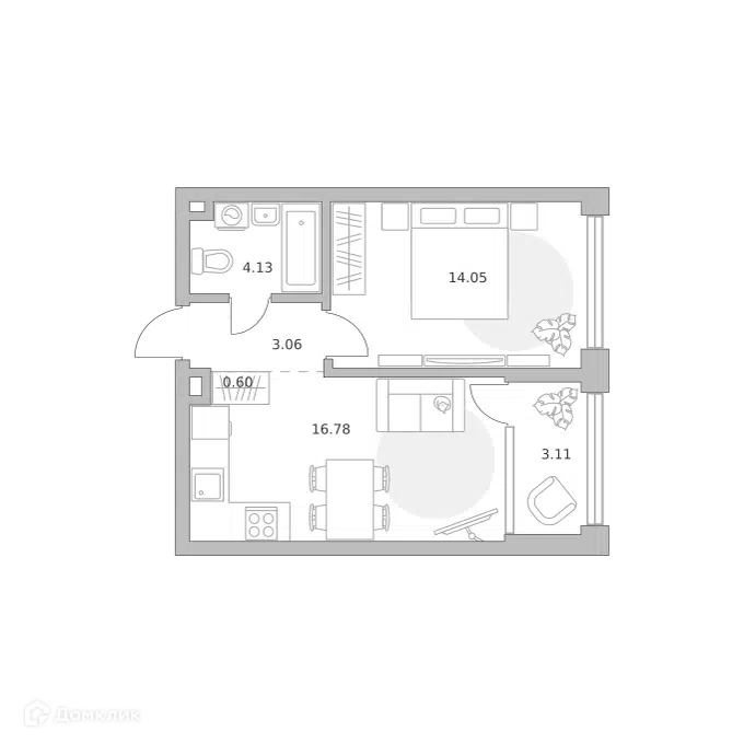 1-комнатная квартира 41.73 м² Мнёвники от Гранель