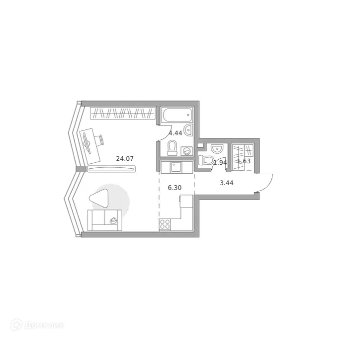 1-комнатная квартира 41.82 м² Мнёвники от Гранель