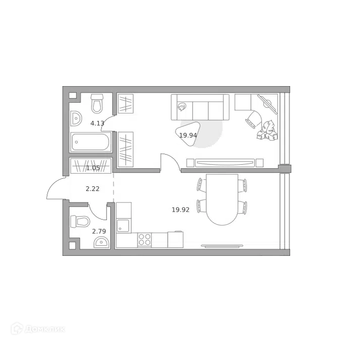 1-комнатная квартира 50.05 м² Мнёвники от Гранель
