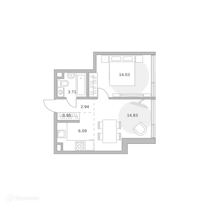 1-комнатная квартира 42.55 м² Мнёвники от Гранель