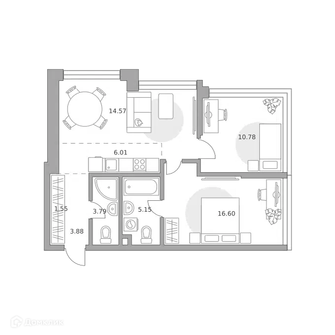 2-комнатная квартира 62.33 м² Мнёвники от Гранель