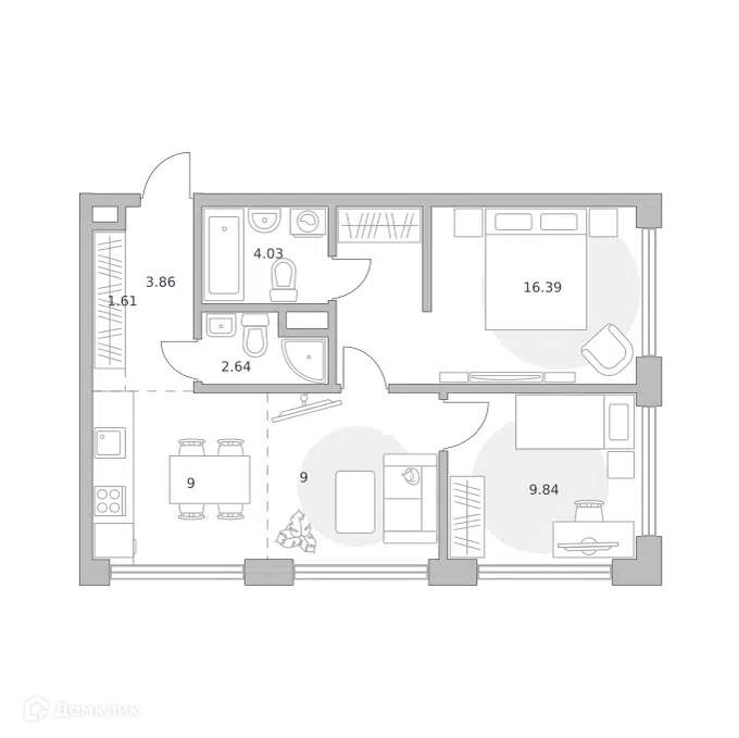 2-комнатная квартира 56.37 м² Мнёвники от Гранель
