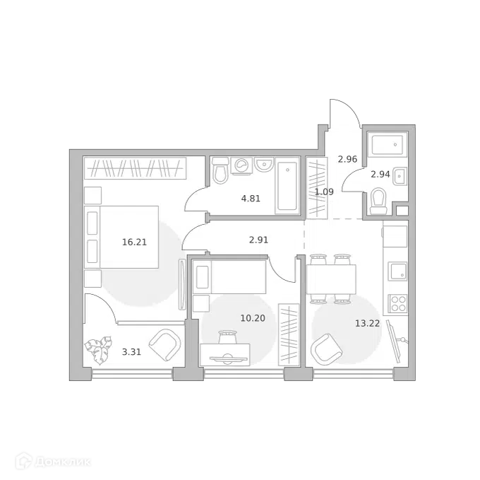 2-комнатная квартира 57.65 м² Мнёвники от Гранель