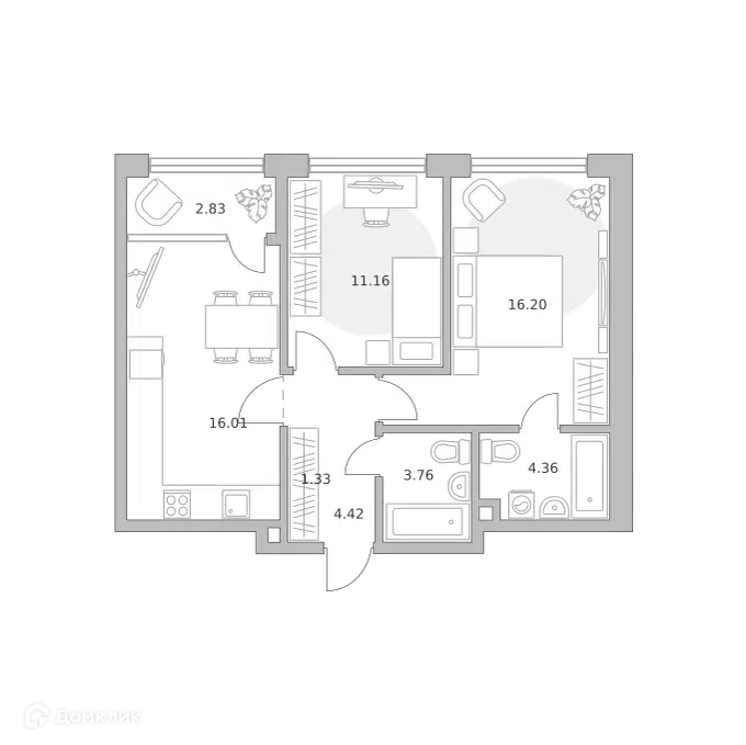 2-комнатная квартира 60.07 м² Мнёвники от Гранель