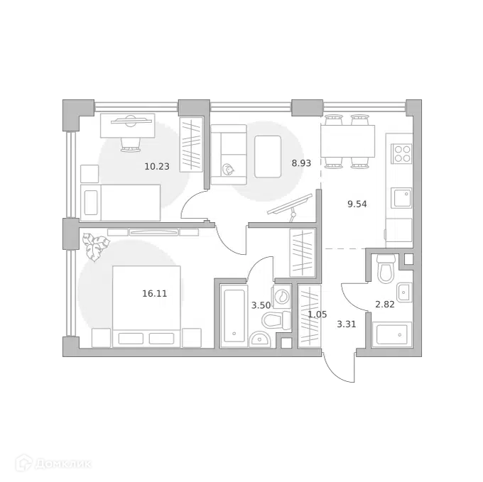 2-комнатная квартира 55.49 м² Мнёвники от Гранель