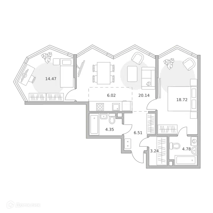 2-комнатная квартира 78.23 м² Мнёвники от Гранель