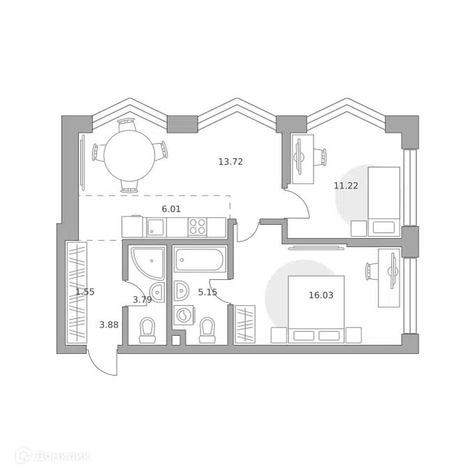 2-комнатная квартира 61.35 м² Мнёвники от Гранель