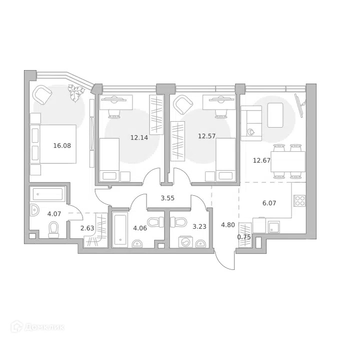 3-комнатная квартира 82.62 м² Мнёвники от Гранель