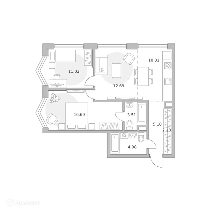 3-комнатная квартира 66.49 м² Мнёвники от Гранель