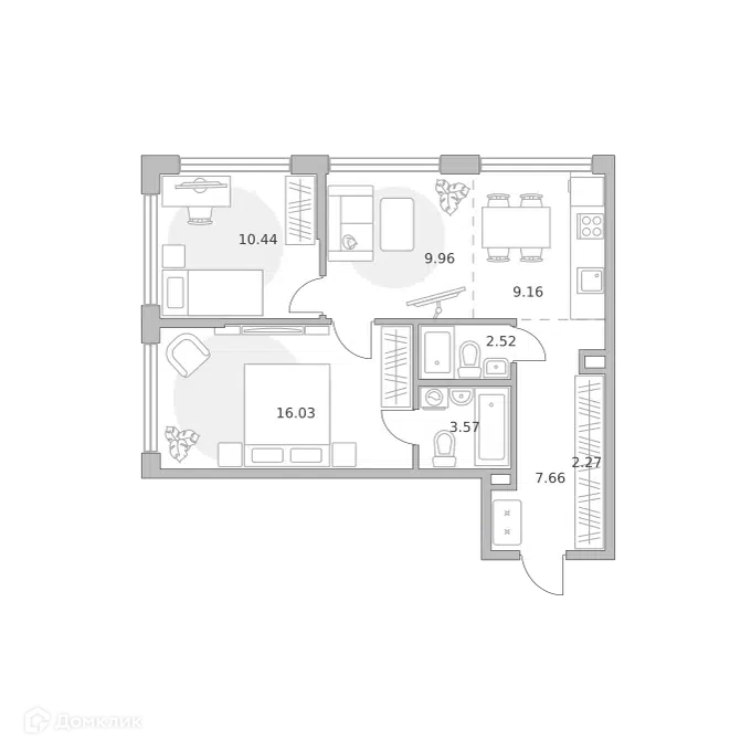 3-комнатная квартира 61.61 м² Мнёвники от Гранель