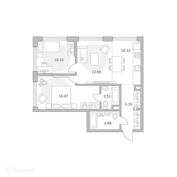 3-комнатная квартира 65.36 м² Мнёвники от Гранель