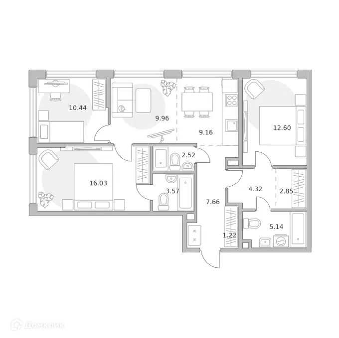 4-комнатная квартира 85.47 м² Мнёвники от Гранель