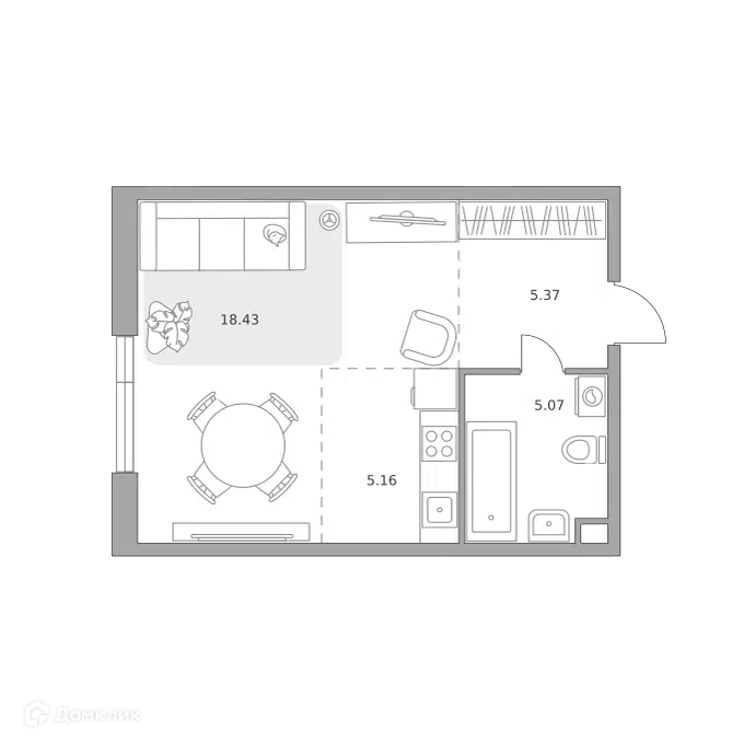 Студия 34.03 м² Павелецкая от Гранель