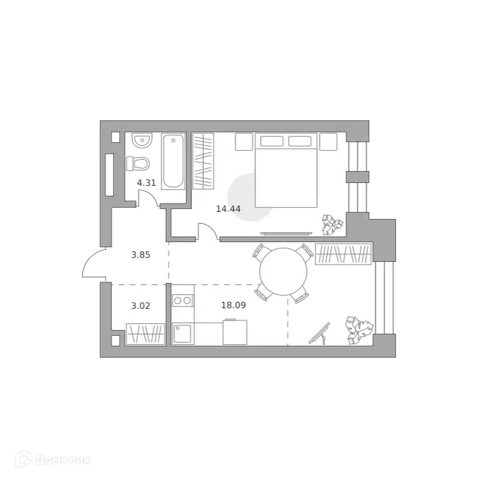 1-комнатная квартира 43.71 м² Павелецкая от Гранель