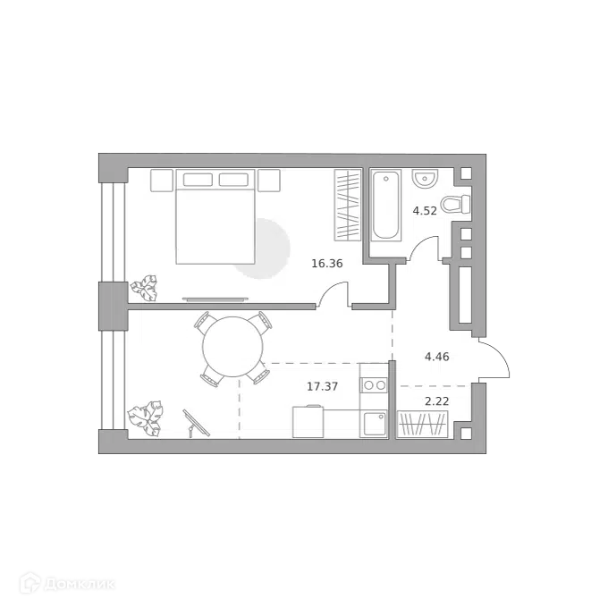 1-комнатная квартира 44.93 м² Павелецкая от Гранель