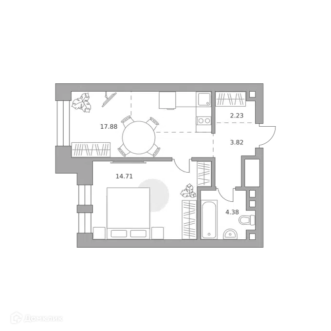 1-комнатная квартира 43.02 м² Павелецкая от Гранель