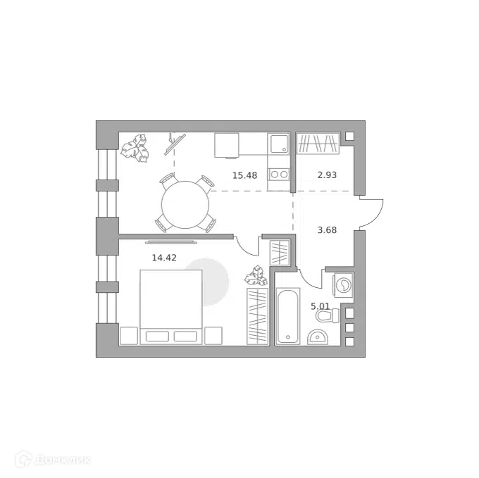 1-комнатная квартира 41.52 м² Павелецкая от Гранель