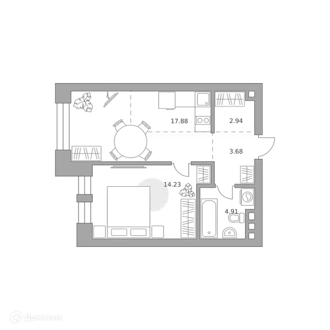 1-комнатная квартира 43.64 м² Павелецкая от Гранель