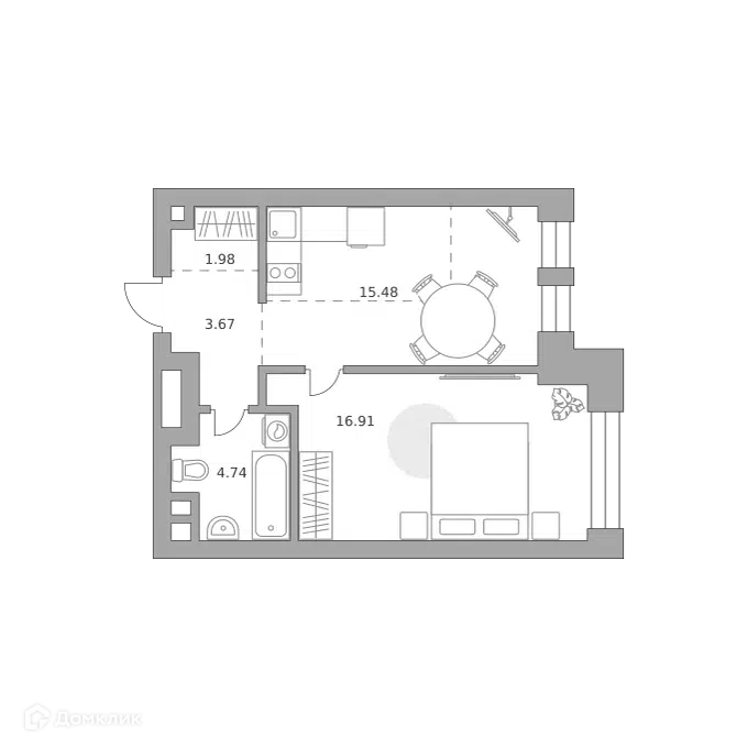 1-комнатная квартира 42.78 м² Павелецкая от Гранель