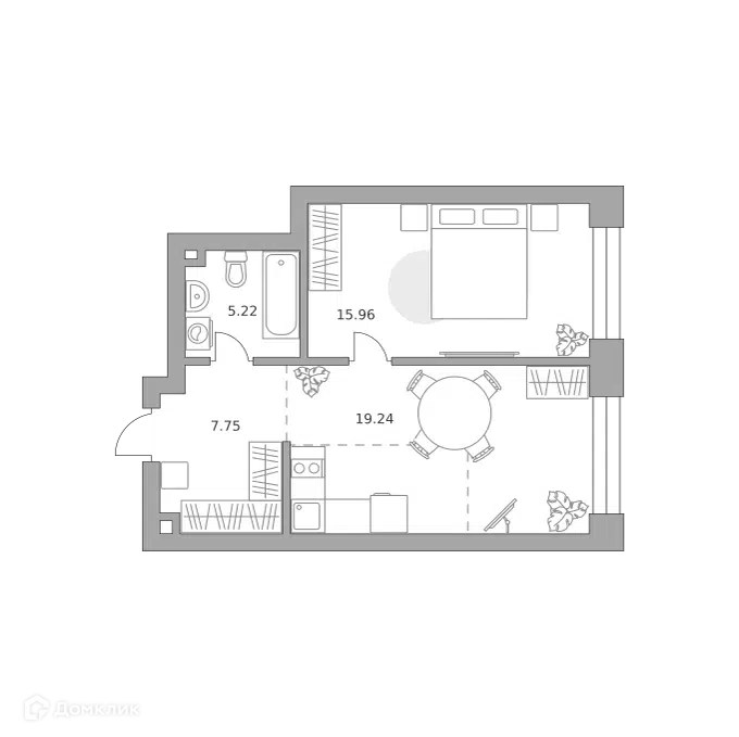 1-комнатная квартира 48.17 м² Павелецкая от Гранель