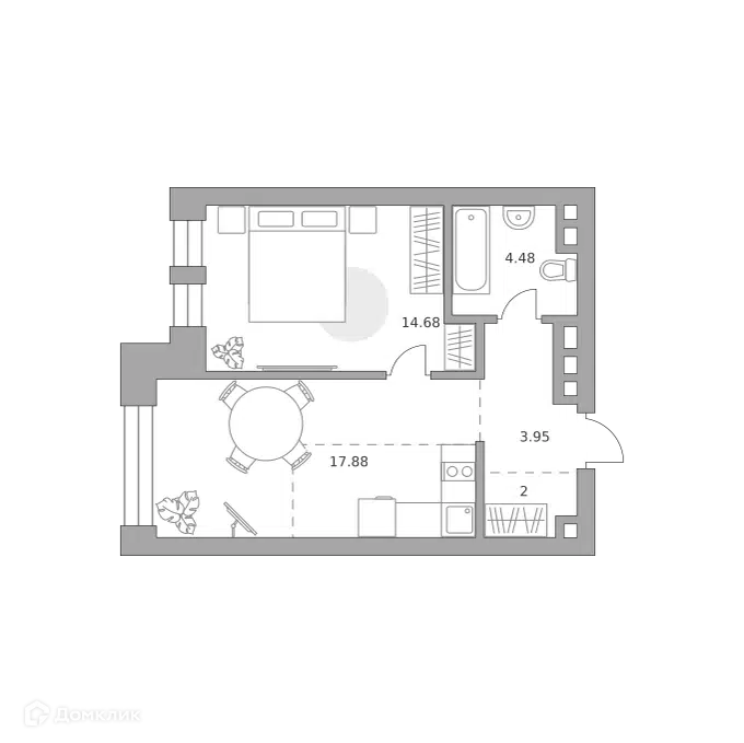1-комнатная квартира 42.99 м² Павелецкая от Гранель