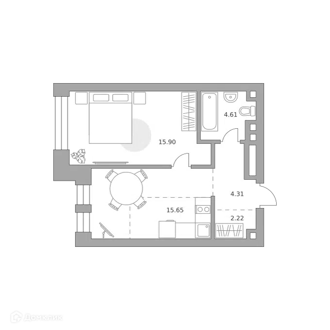 1-комнатная квартира 42.69 м² Павелецкая от Гранель